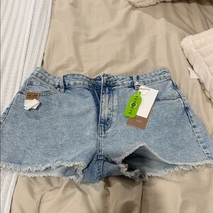 Denim Blue Frayed Hem Jean Shorts